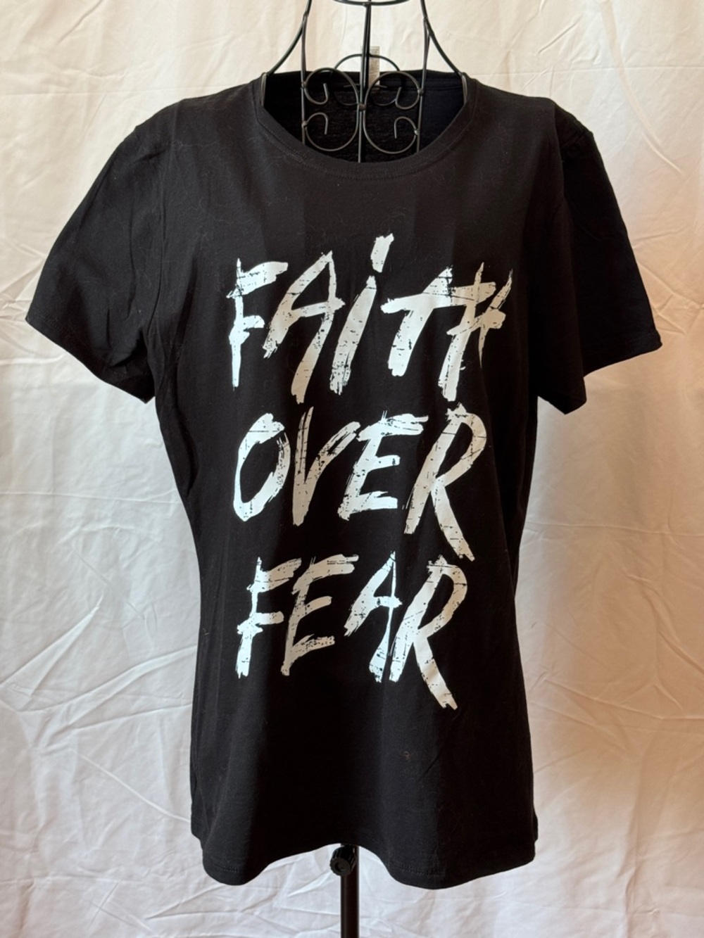 474 - Faith Over Fear Graphic Tee - Black with White Print NWOT